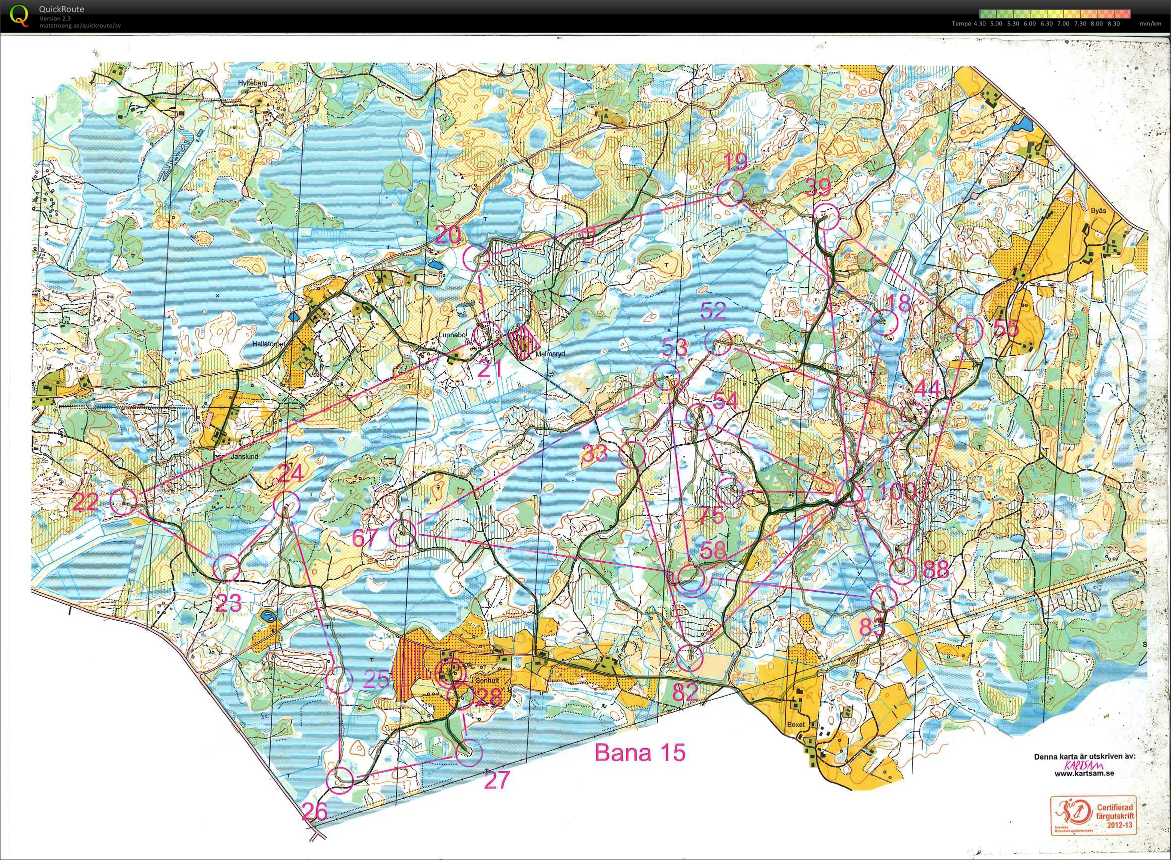 Karta från Sydsvenska 2-milen + DM Ultralång Halland