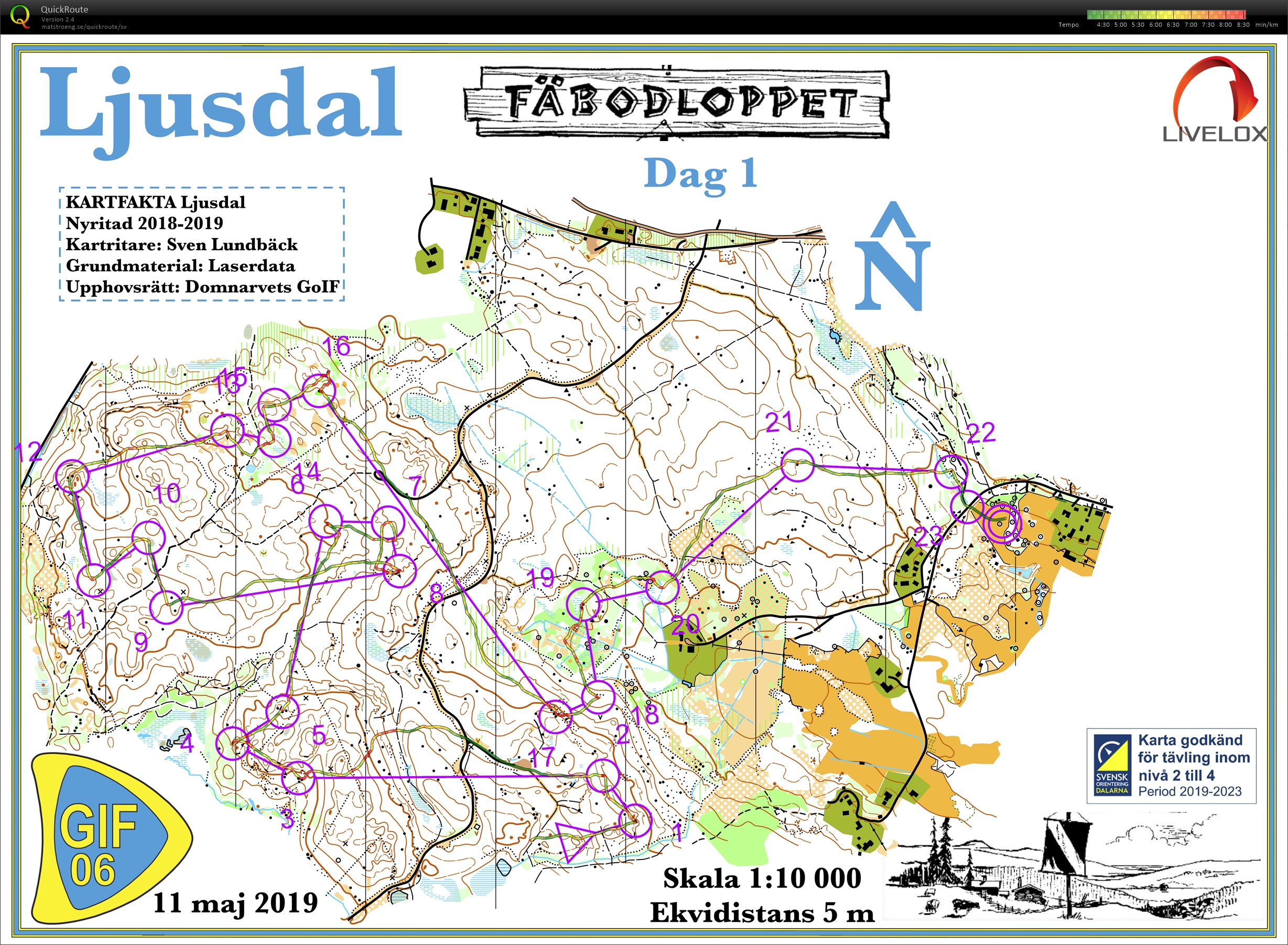 Karta från Fäbodloppet, dag 1