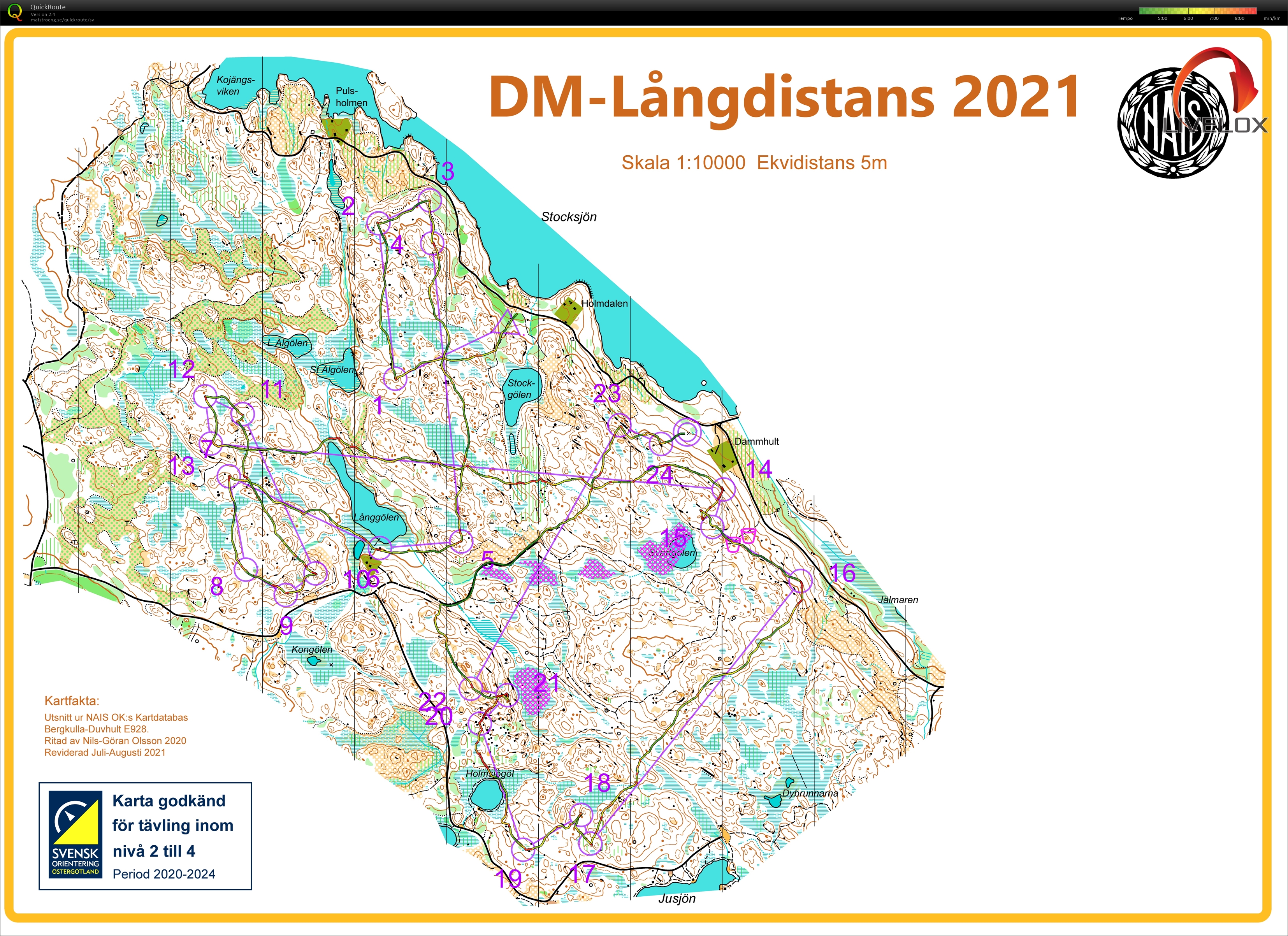 Karta från DM, lång, Östergötland