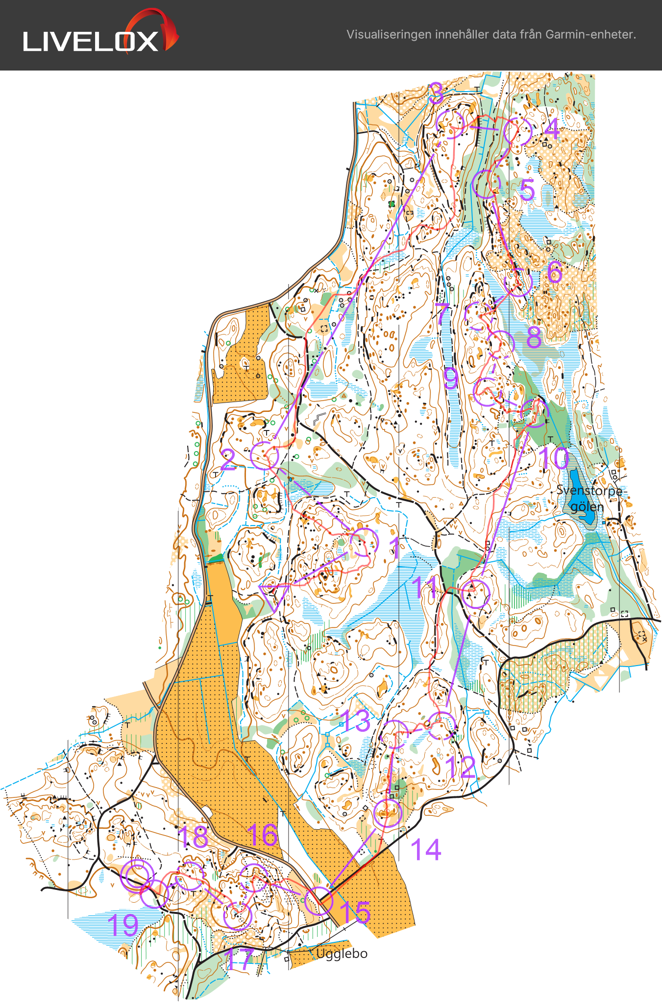 Orienteringskarta från Prästtomtadubbeln, dag 2, medel
