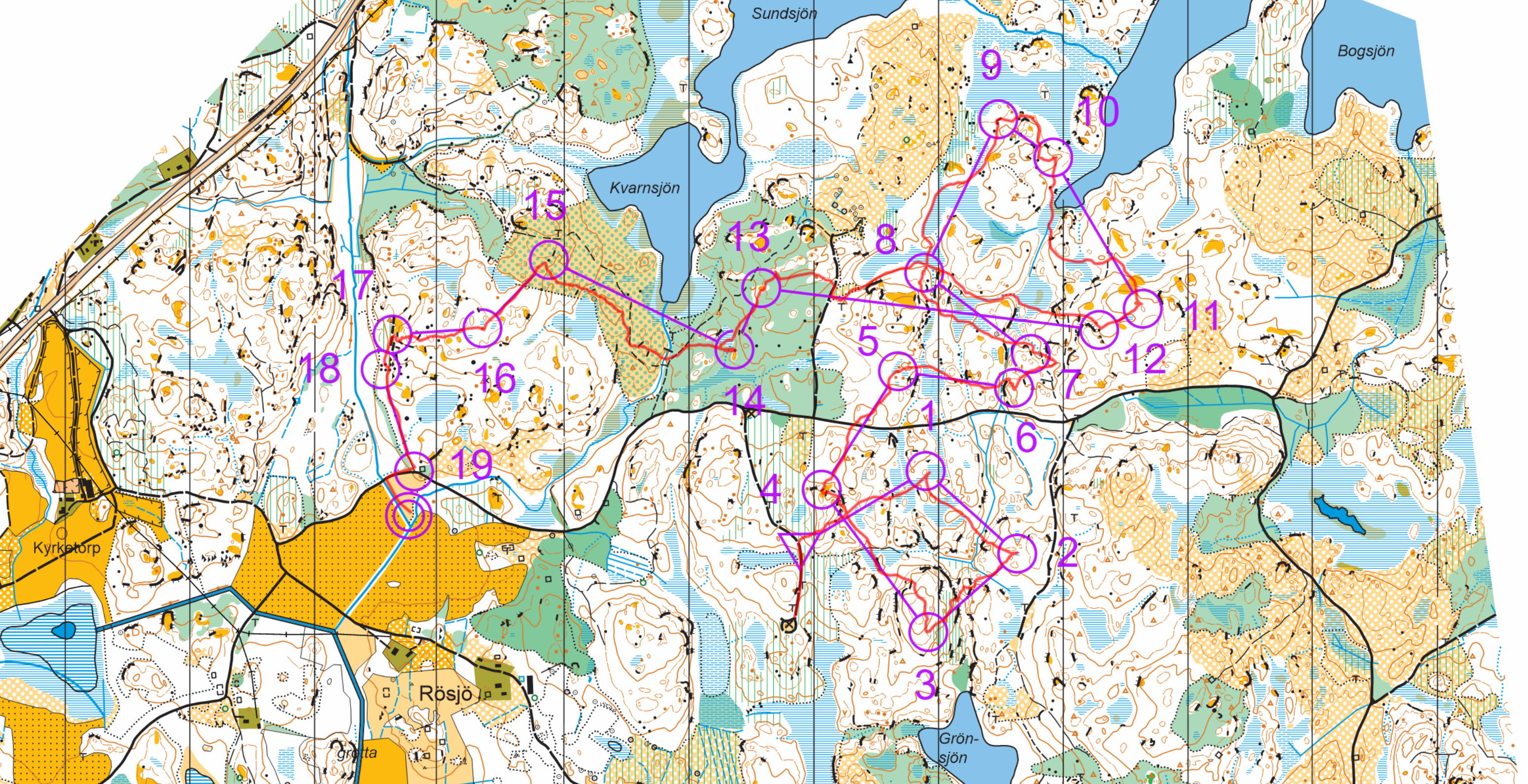 Orienteringskarta från UH-kampen, dag 1